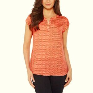 Hilary Radley Sleeveless Blouse – Red/White Geometric – Women’s L